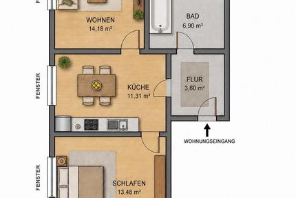 Wohnung Castrop-Rauxel Rauxel - 2 Zimmer, 48 m&sup2;, 615&euro; | Angebot:26648940
