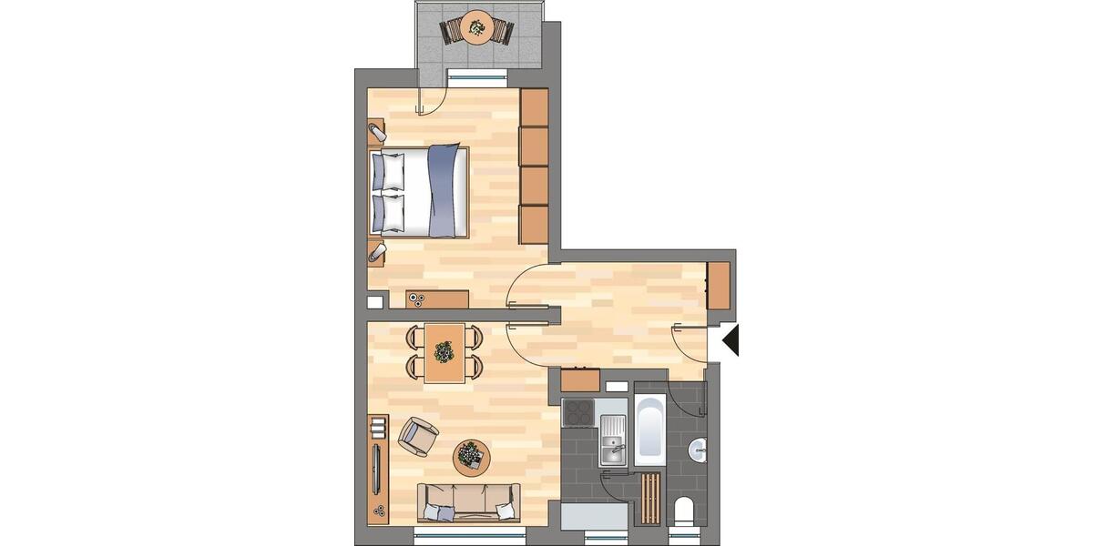 Etagenwohnung Essen Frillendorf - 2 Zimmer, 46 m&sup2;, 409&euro; | Angebot:26042315