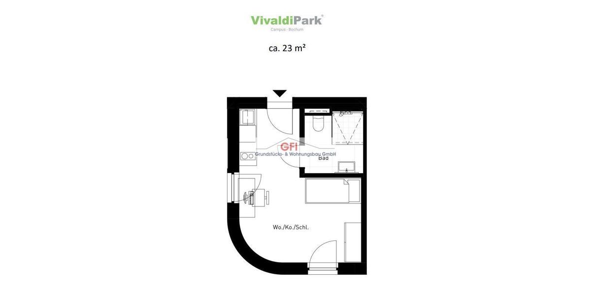 Etagenwohnung Bochum Laer - 1 Zimmer, 27 m&sup2;, 490&euro; | Angebot:23509182