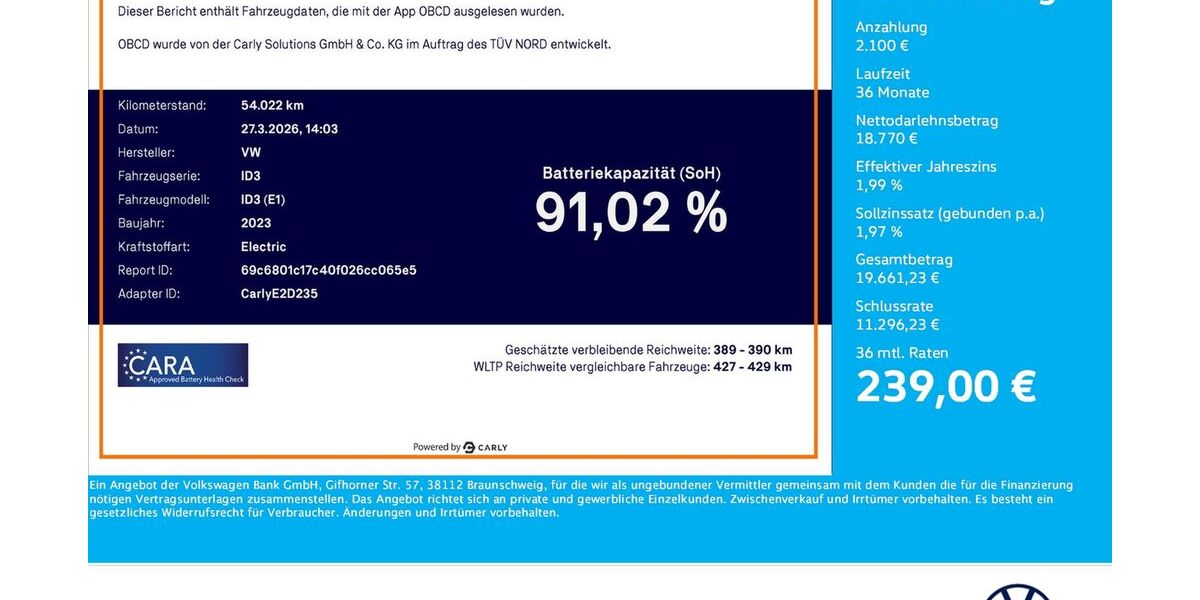 VW ID.3 54.022 km 20.870 &euro; Dortmund 44379