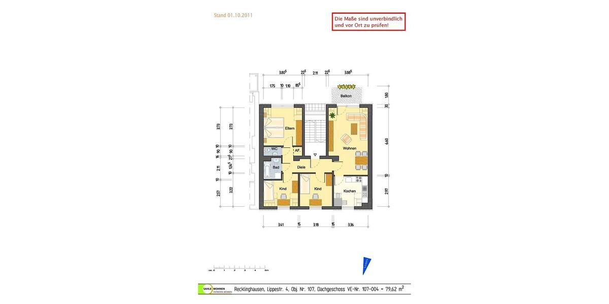 Dachgeschoßwohnung Recklinghausen König Ludwig - 4 Zimmer, 80 m&sup2;, 629&euro; | Angebot:25968596